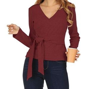 Wrap V Neck Long Sleeve, Soft Tie- NWT